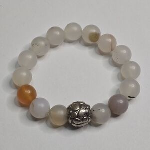 Treska Silver and Cream Ball Beaded Bracelet